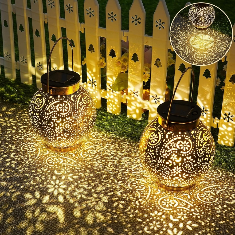 Solarlaterne für Außen, 2 Stück Solarlampen Balkon Deko, Outdoor IP65 Wasserdicht Gartendeko für Draußen, LED Vintage Laterne Hängend für Veranda, Garten Dekorationen Terrasse Rasen Hof Gehweg Bild 1