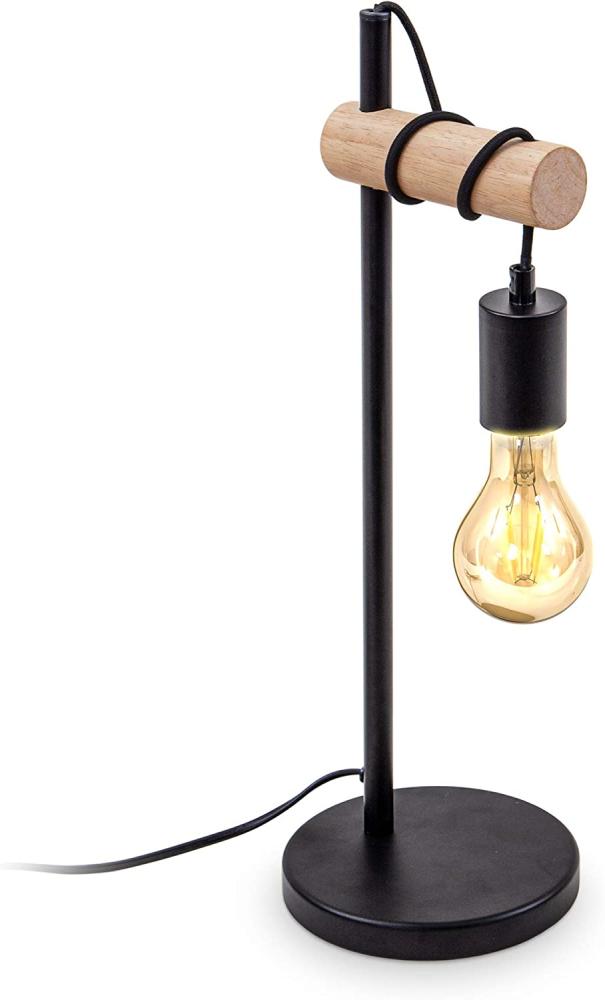 LED Tischlampe Retro Holz Metall Schwarz Vintage Nachttisch-Leuchte exkl. 1x E27 Bild 1