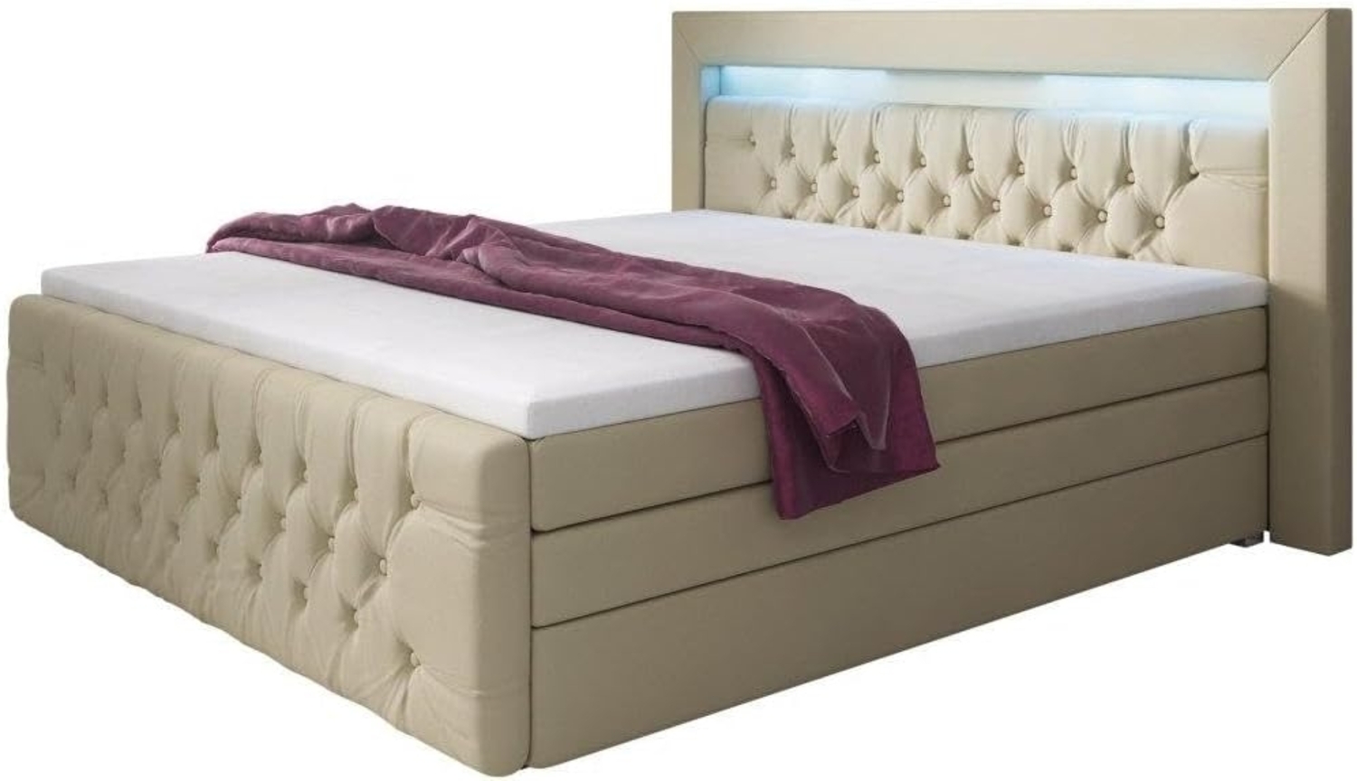 Boxspringbett Sonno mit RGB, USB und Stauraum 180x200 Beige H4 (100kg+) Bild 1