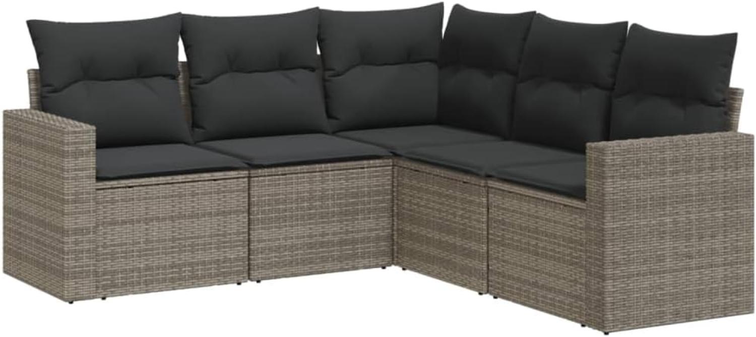 vidaXL 5-tlg. Garten-Sofagarnitur mit Kissen Grau Poly Rattan 3218940 Bild 1