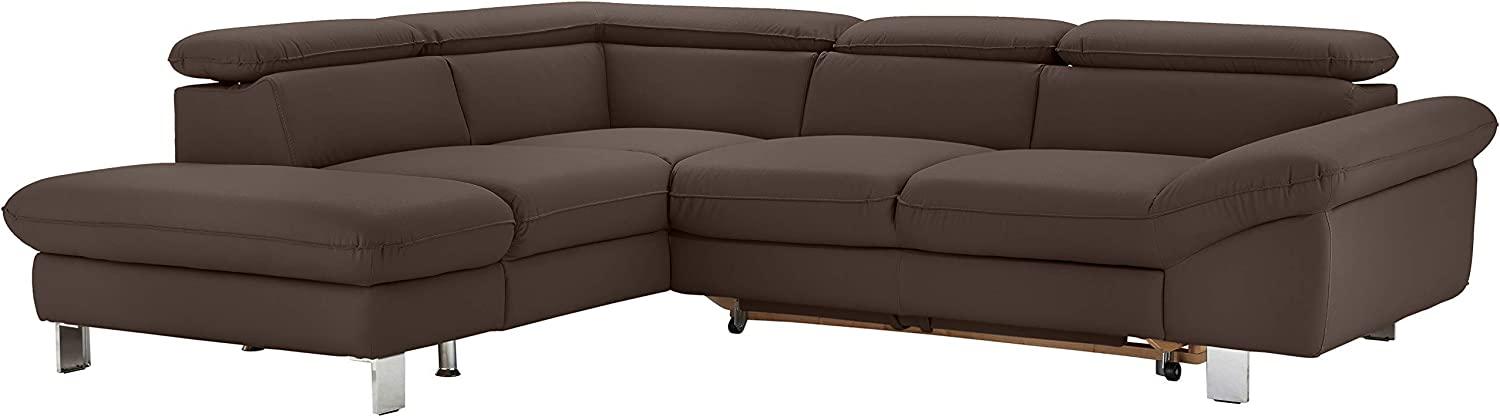 Mivano Ecksofa Driver mit Ottomane links, Ledercouch mit Bettfunktion und Bettkasten klein, Inkl. verstellbare Kopfstützen, 266 x 73 x 214, Kunstleder, Grau-Braun Bild 1