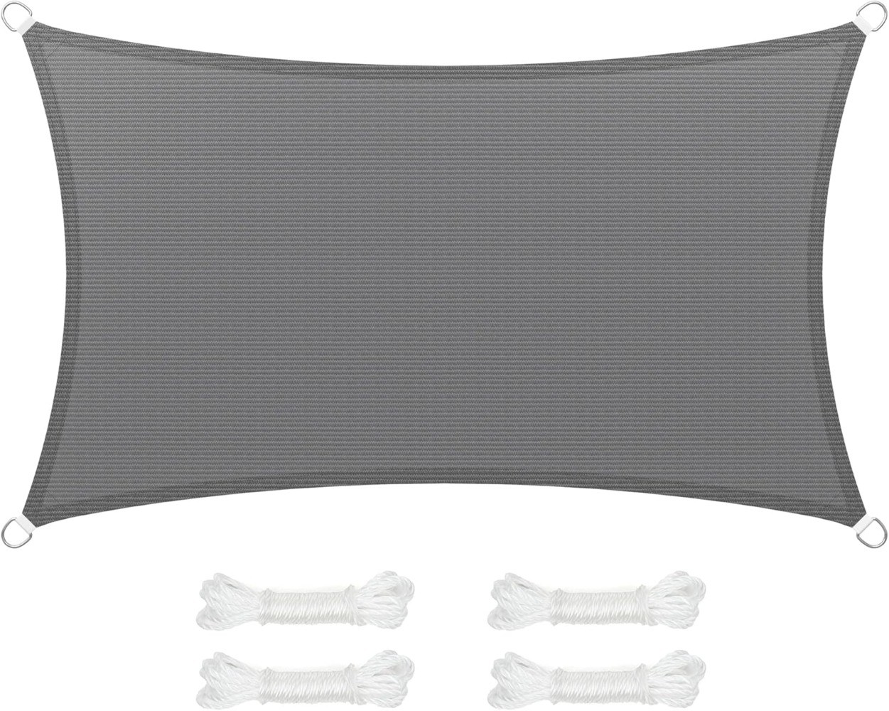 SONGMICS Sonnensegel 3x5 m, Sonnenschutz aus HDPE-Gewebe, luftdurchlässig, wasserdurchlässig, für Terrasse, Garten, Balkon, Camping, rechteckig, konkav, 2 m Seile, rauchgrau GSS35GY Bild 1