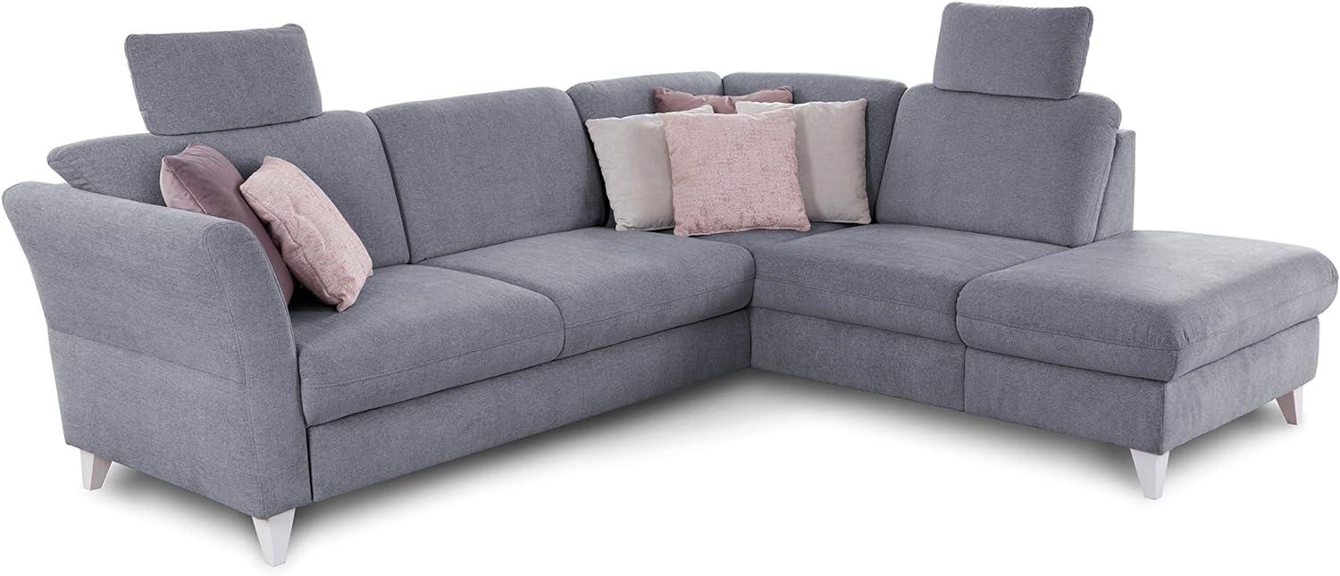 CAVADORE Ecksofa Trend / Skandinavische Eckcouch mit Federkern, Ottomane und 2 Kopfstützen / 252 x 86 x 213 / Chenille, Hellblau Bild 1