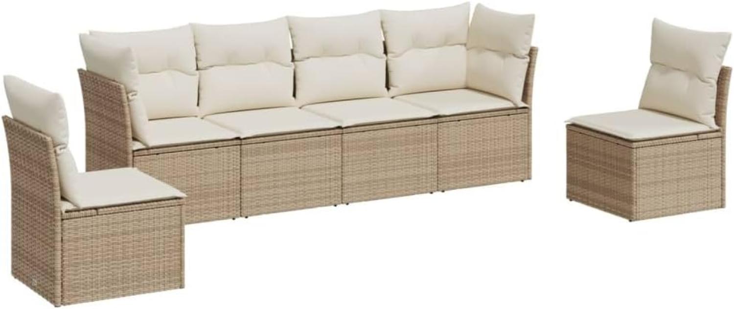 vidaXL 6-tlg. Garten-Sofagarnitur mit Kissen Beige Poly Rattan 3249207 Bild 1