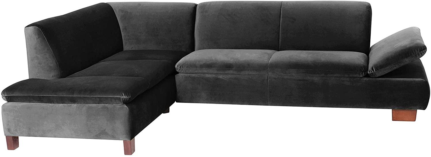 Terrence Ecksofa Samtvelours Schwarz Buche Nussbaumfarben Bild 1