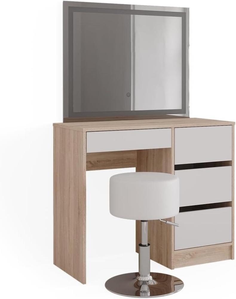 Vicco Schminktisch Sherry Sonoma Weiß 90 x 75 cm LED-Spiegel & Hocker modern Bild 1