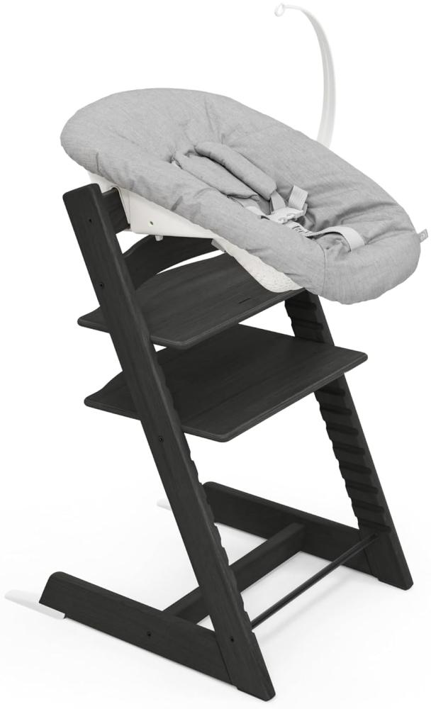 Tripp Trapp Stuhl von Stokke (Black Eichenholz) mit Newborn Set (Grey) - Für Neugeborene bis zu 9 kg - Gemütlich, sicher & einfach zu verwenden Bild 1