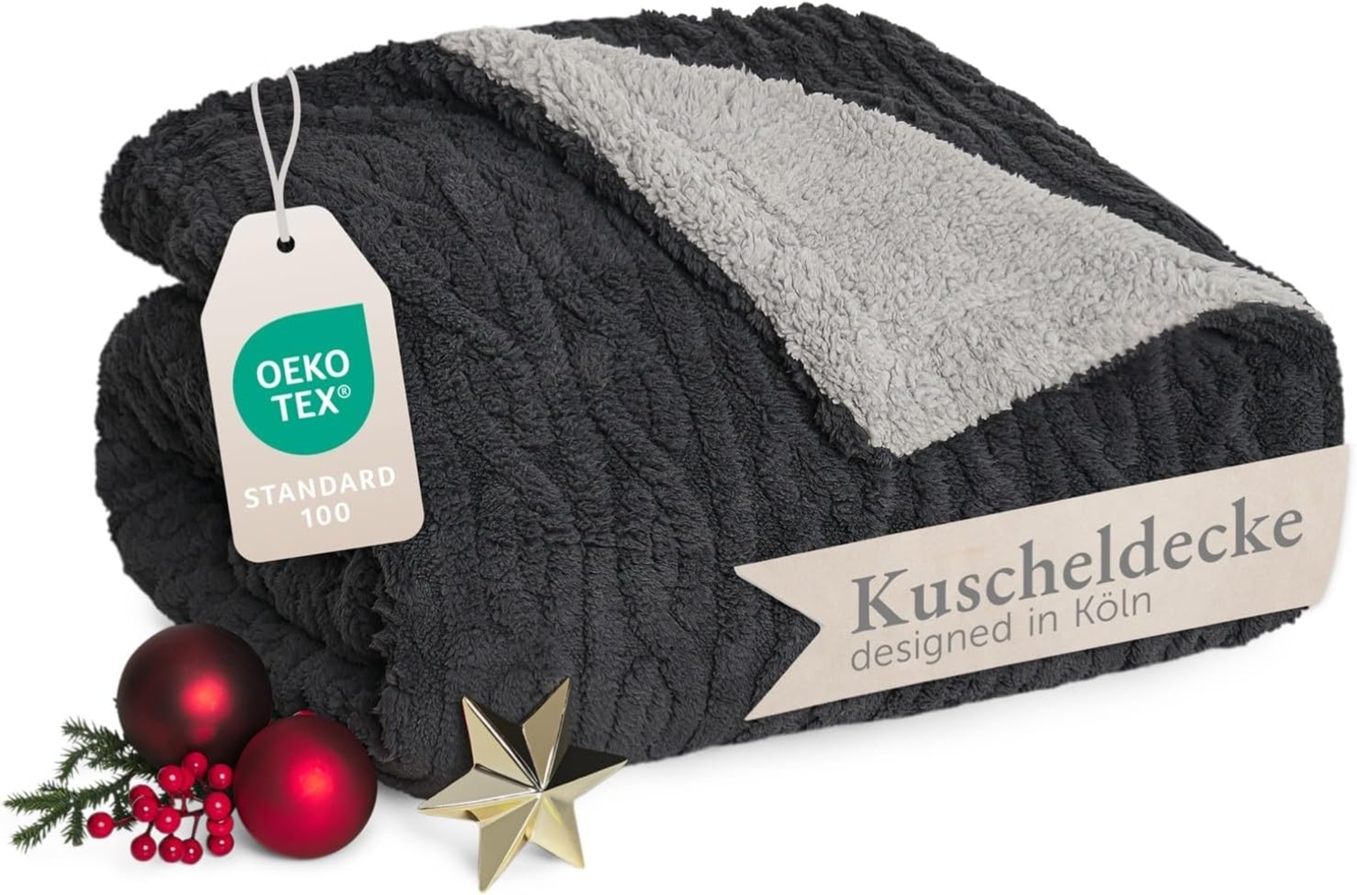 Wohndecke Oeko-TEX zertifizierte waschbare Wohn- & Kuscheldecke, Blumtal, mit weicher Sherpa-Innenseite Bild 1