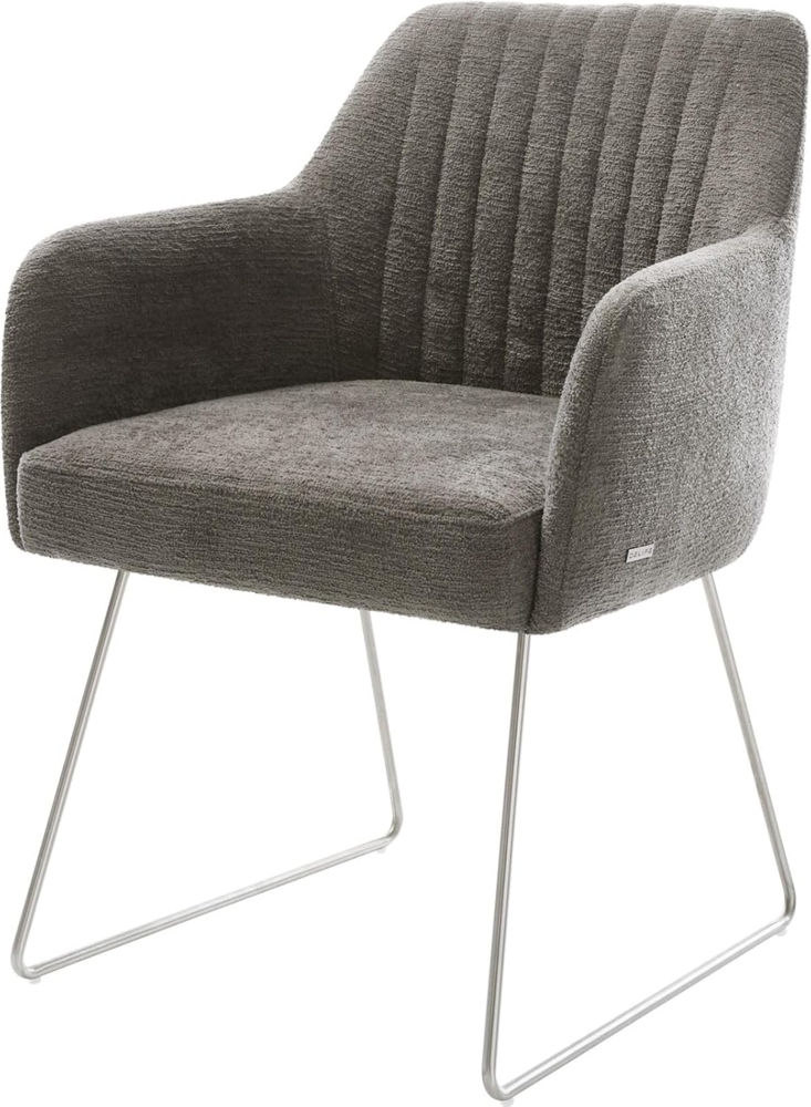 Esszimmerstuhl Greg-Flex Bouclé Soft Schlamm Kufengestell Edelstahl Taschenfederkern Bild 1