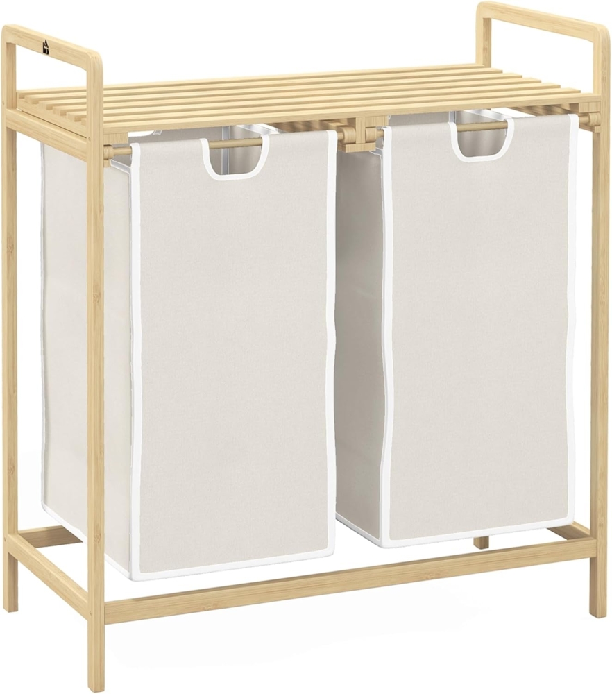HOMCOM Wäschekorb Wäschebox mit 2 abnehmbaren Wäschesacke (Wäschebox, 1 St, Wäschesammler), Bambus, Naturholz+Creme, 63.5 x 33 x 73 cm Bild 1