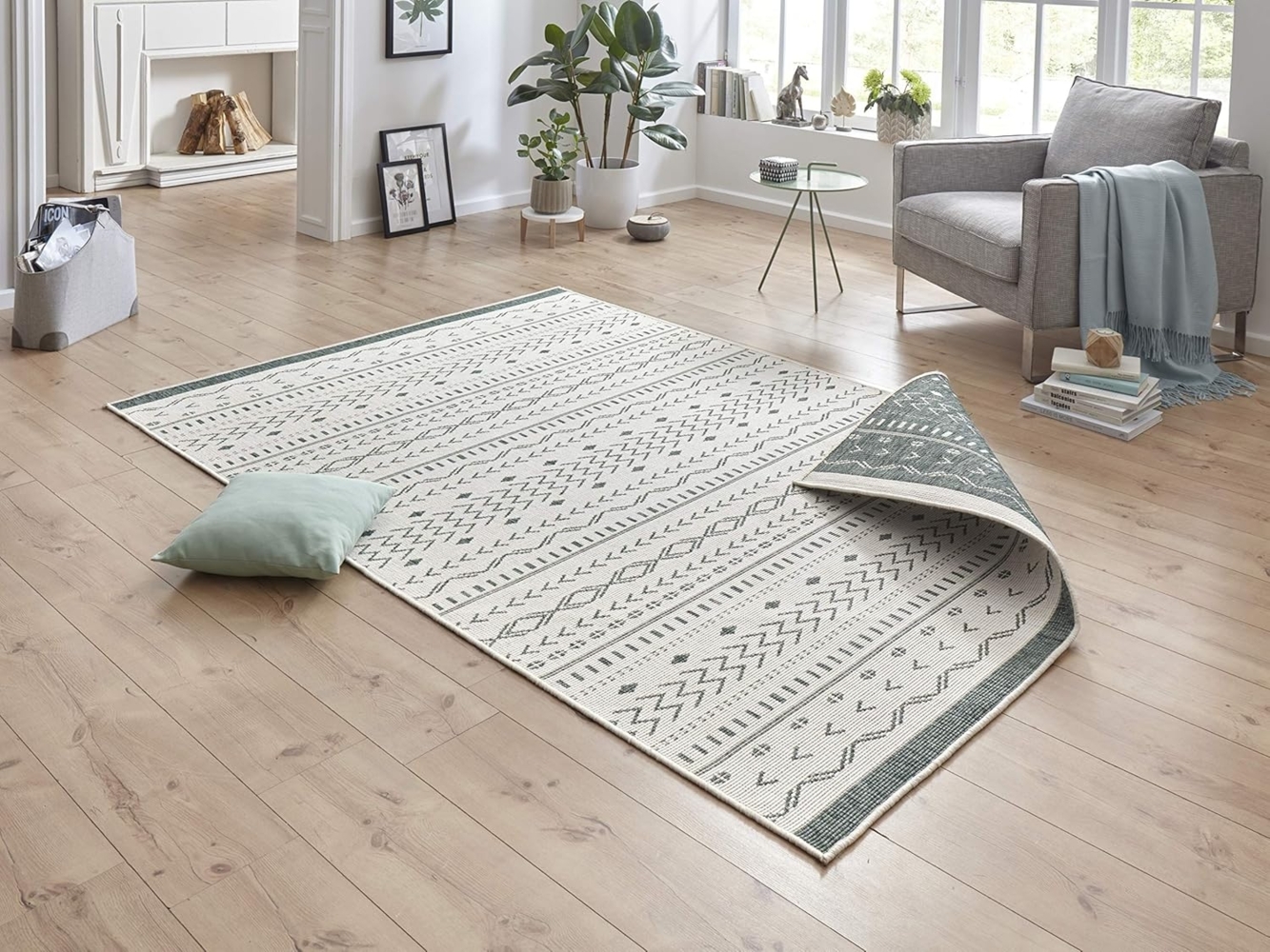 In- & Outdoor Wendeteppich Kuba Grün Creme - 120x170x0,5cm Bild 1