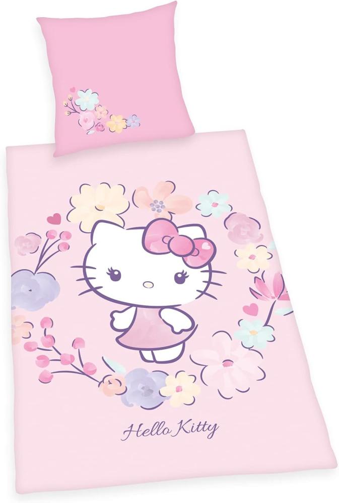 Herding Hello Kitty Kinder Renforcé Wende Bettwäsche 135x200 cm + 80x80 cm Bild 1