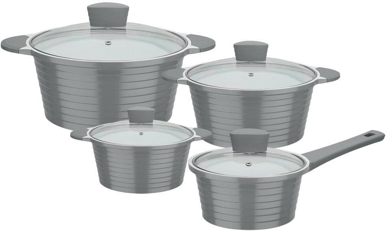 GSW Topf-Set Bolero, Aluminiumguss (Set, 8-tlg, Kochtopf 16/20/24 cm, Stielkasserolle 18 cm), Induktion Bild 1
