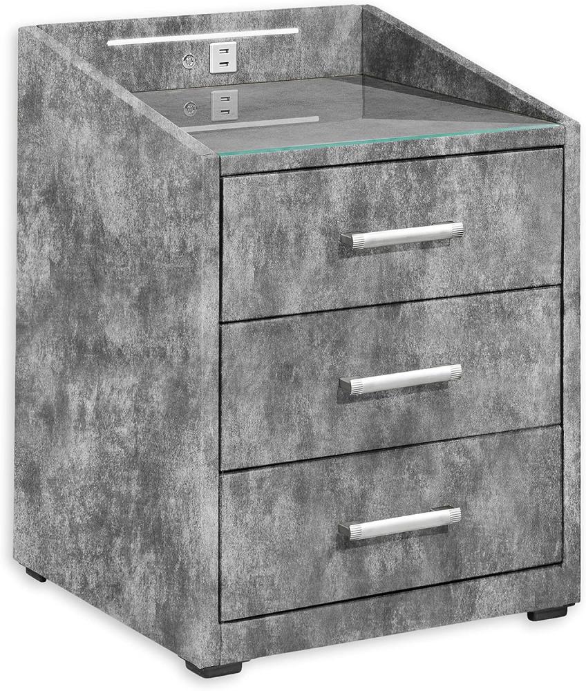 MOON Nachttisch Boxspringbett, Infinity Grau - Funktionaler Nachtschrank mit USB-Anschluss und LED-Beleuchtung - 47 x 61 x 46 cm (B/H/T) Bild 1