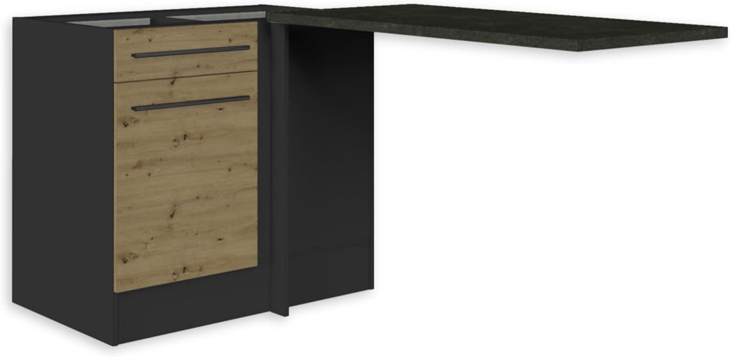 JAZZ Moderner Eckschrank Küche mit Arbeitsplatte in Anthrazit, Artisan Eiche Optik - Geräumiger Eck-Unterschrank mit viel Stauraum - 115 x 90 x 60 cm (B/H/T) Bild 1