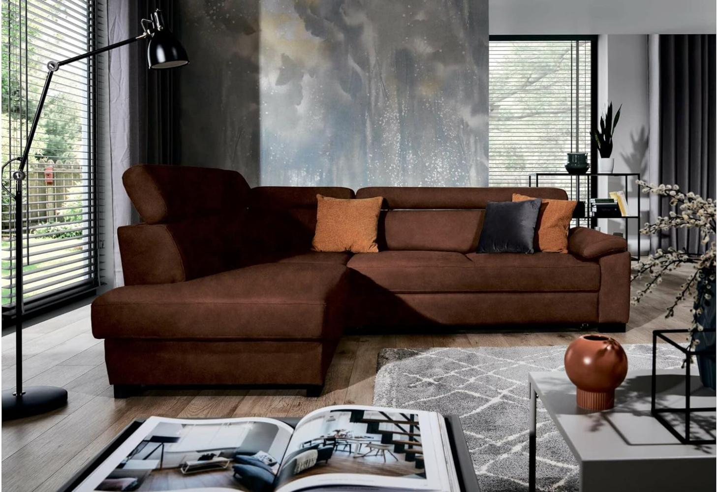 Stylefy Fulda Ecksofa Strukturstoff - Leder-Optik PRESTON Braun Links Bild 1
