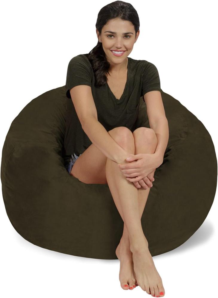 Chill Sack L - Der Sitzsack mit Memory-Foam Füllung - Das Sitzkissen für Kinder und Erwachsene mit kuschelweichem, waschbarem Velourbezug in Olivgrün Bild 1