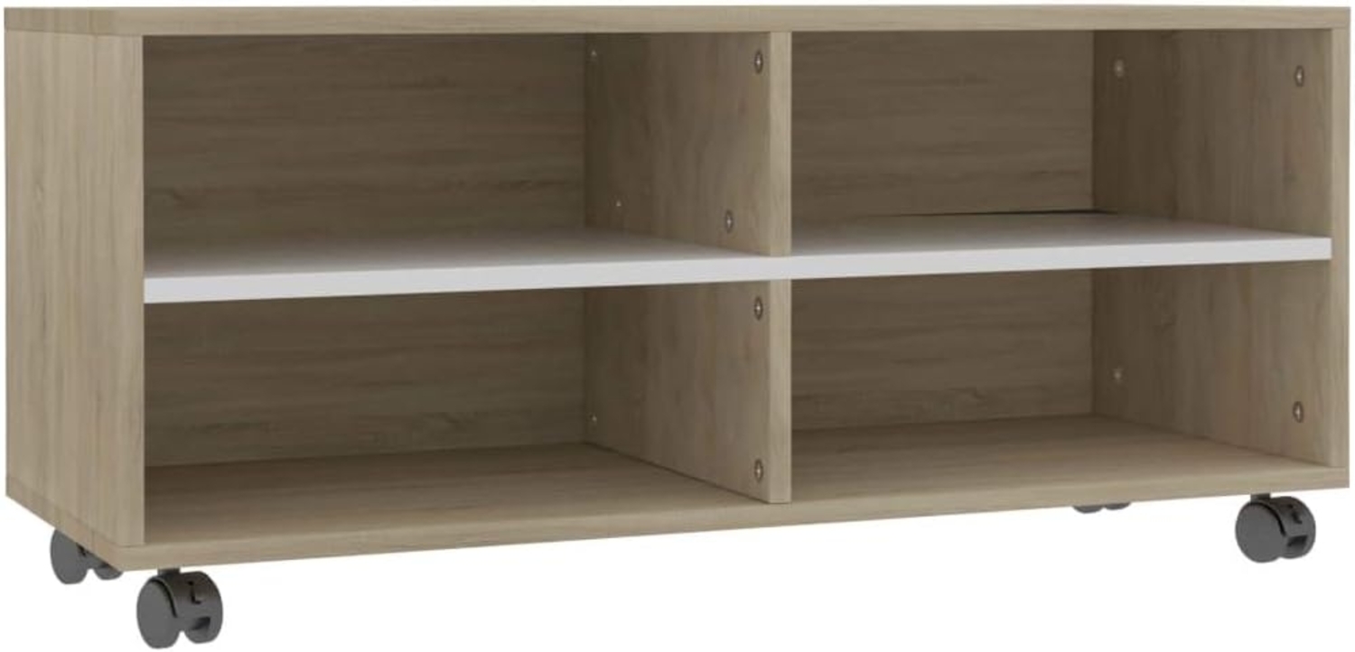 vidaXL TV-Schrank mit Rollen Weiß Sonoma-Eiche 90×35×35 cm Spanplatte Bild 1