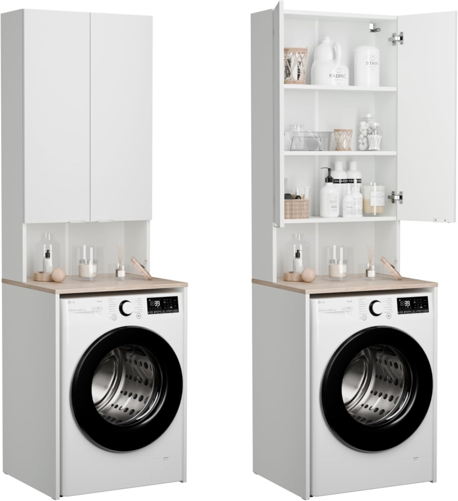 Platan Room Waschmaschinenumbauschrank Badschrank LORA Waschmaschinenschrank Badezimmer Hochschrank 210 x 65 x 50 cm Bild 1