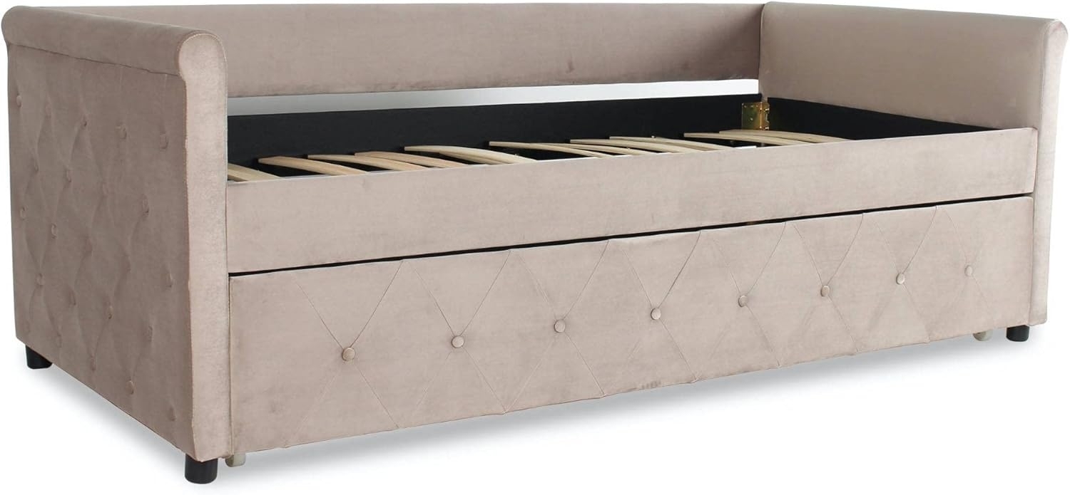 Menzzo Garry Ausziehbares Einzelbett mit Samtbezug Taupe Bild 1