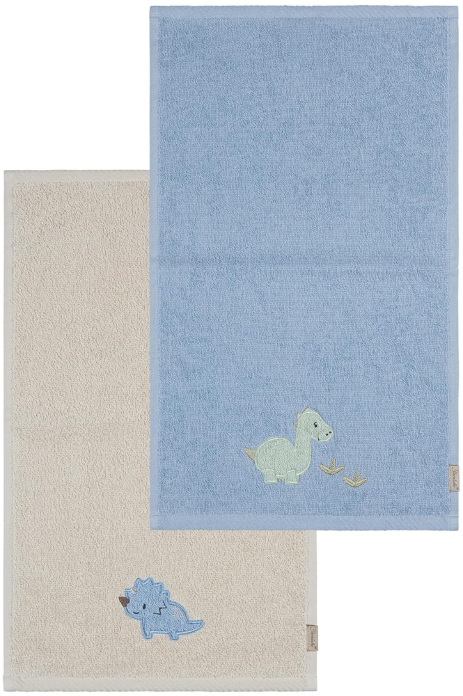 Sterntaler Kinderhandtuch 2er Pack Dino Rexi - Handtücher Set aus saugfähiger Baumwolle angenehm auf der Haut - Kinder Handtücher mit edlen Webkanten und Applikation, blau Bild 1