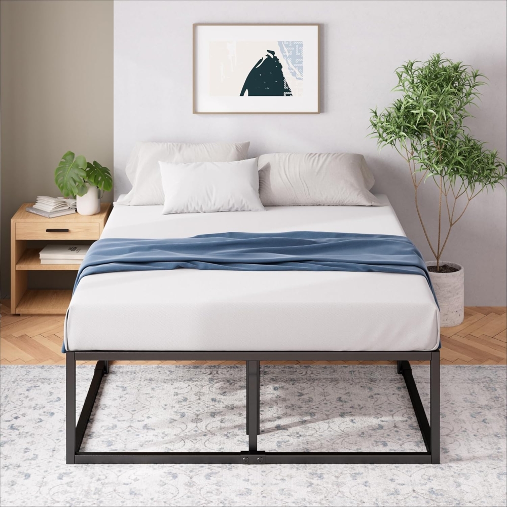 ZINUS Joseph 46 cm Metallrahmenbett | Lattenrost | Holzlattenunterstützung | Stauraum unter dem Bett | Für Erwachsene, Kinder, Jugendliche | 90x200 cm | Schwarz Bild 1