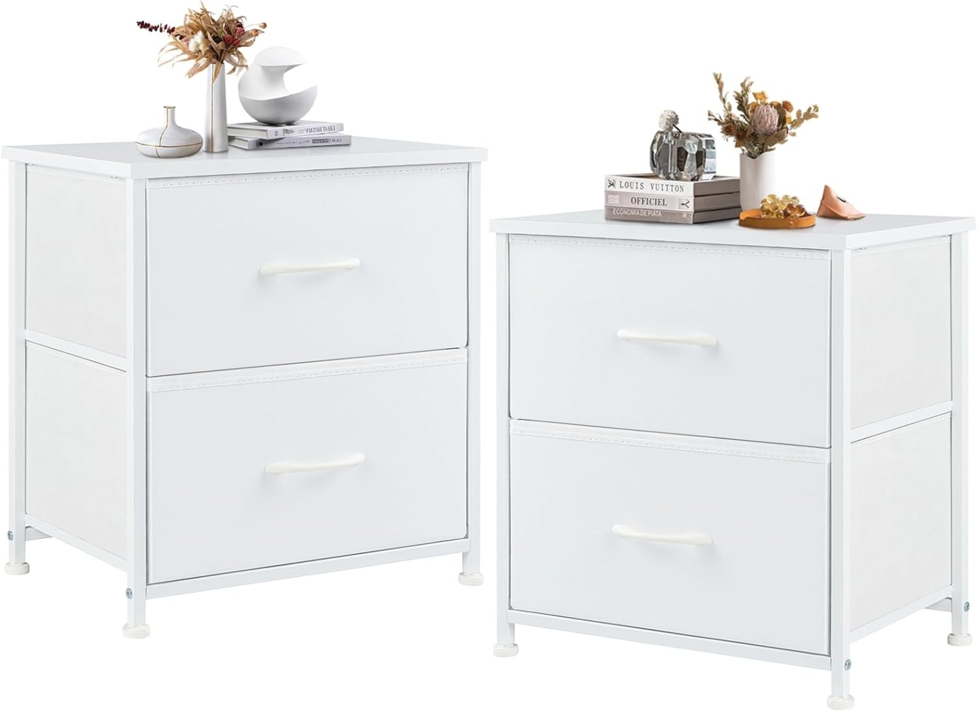 DUMOS Nachttisch 2er Set Beistelltisch Stoff Schubladenschrank Schmal Schrank Kommode Schlafzimmer Industrial Stil für Wohnzimme Kinderzimmer Flur Aufbewahrungsschrank Bild 1