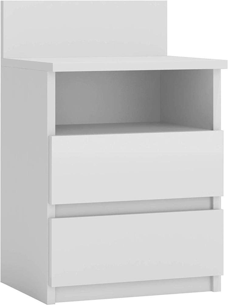 Oggi Lugo Nachttisch Schrank mit Zwei Schubladen Und Einer Ablage 40x32x59cm Minimalistisch Modern aus 16mm Schichtstoffplatte Design Wohnzimmer Schlafzimmer Flur Weiß Bild 1