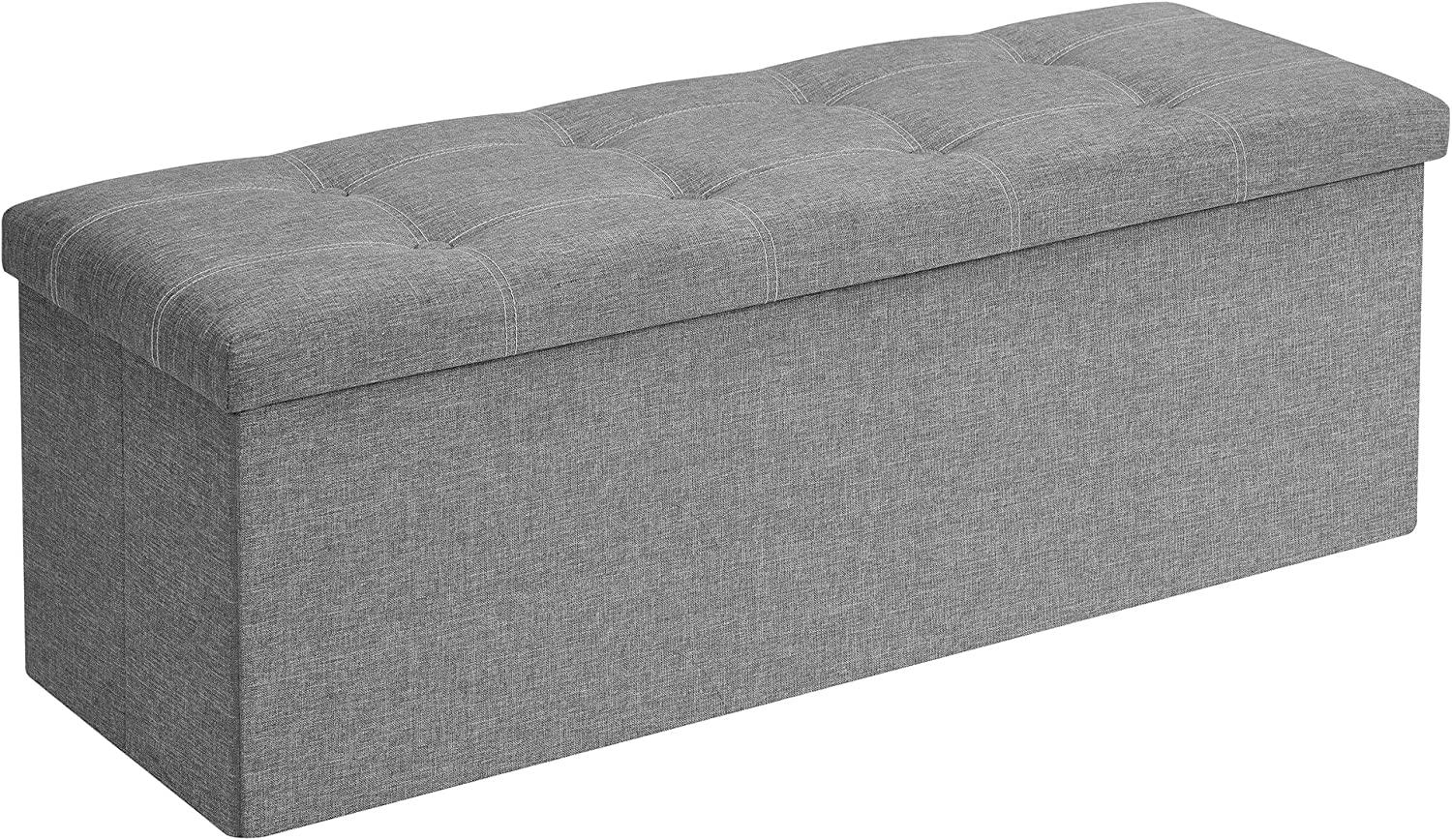 Songmics Sitzbank mit Stauraum, Sitztruhe, Sitzhocker, faltbar, 110 x 38 x 38 cm, Bezug aus Leinenimitat, für Schlafzimmer, Flur, Wohnzimmer, hellgrau LSF077G05 Bild 1