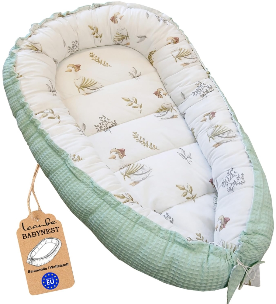 Leanbe Babynest 90x50 cm – Nestchen für Neugeborene aus Baumwolle & Polyester – Kuschelnest fürs Baby, ideal für Herbst & Winter – Babybett für Indoor & Outdoor (MINT) Bild 1