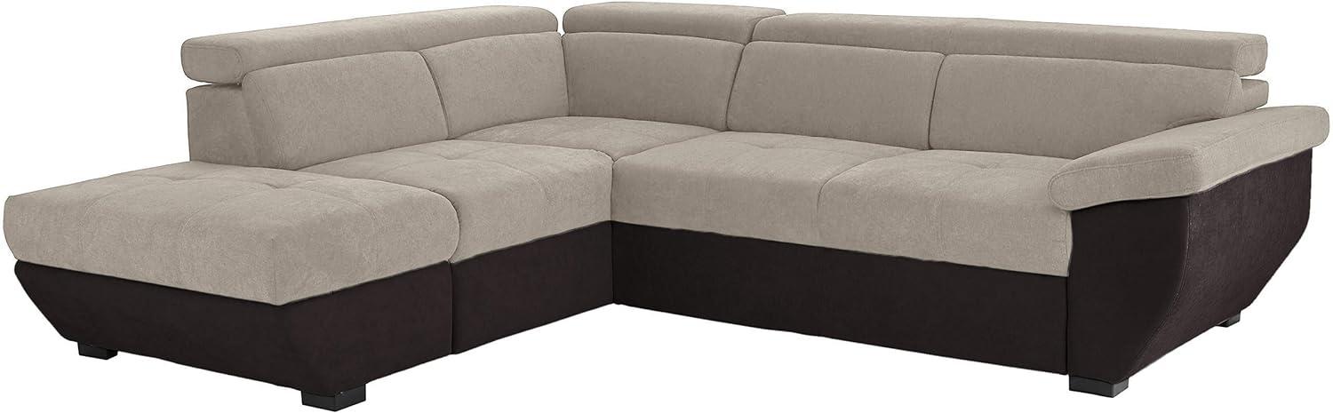 Mivano Ecksofa Speedway / Moderne Couch in L-Form mit verstellbaren Kopfstützen und Ottomane / 262 x 79 x 224 / Zweifarbiger Bezug, platinum/mud Bild 1