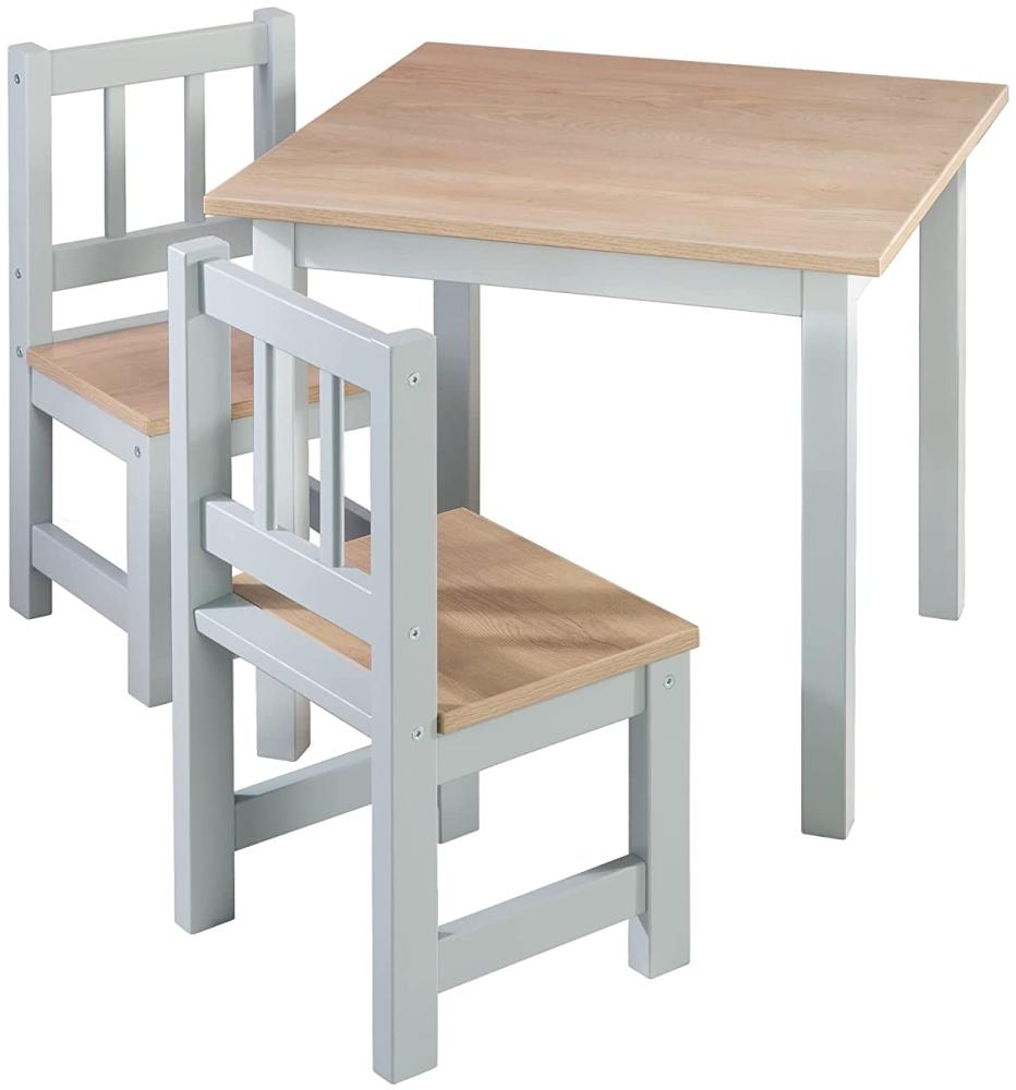 roba Kindersitzgruppe 'Woody' Holz natur/taupe lackiert, bestehend aus 1 Tisch HxBxT: 48,5x56x56cm und 2 Stühle HxBxT: 53x28,5x27cm, Sitzhöhe: 25,5cm, taupe lackiert mit strapazierfähiger Oberfläche aus Melaminharzbeschichtung in Holzdekor Bild 1