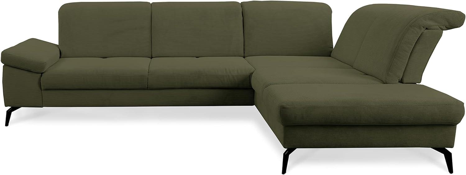 CAVADORE Ecksofa Carmen / Cord-Sofa in L-Form mit Ottomane und schwarzen Metallfüßen / 300 x 84 x 244 / Fein-Cord, Grün Bild 1