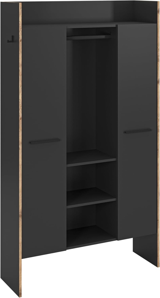 xonox. home - Garderobenschrank Bueno ca. 105 x 189 x 37 cm in Korpus/Front Basalt Melamin und Abs. Nox Oak Nb. - Garderobe Flurschrank Dielenschrank Flurmöbel Schrank - zeitlos & funktional Bild 1