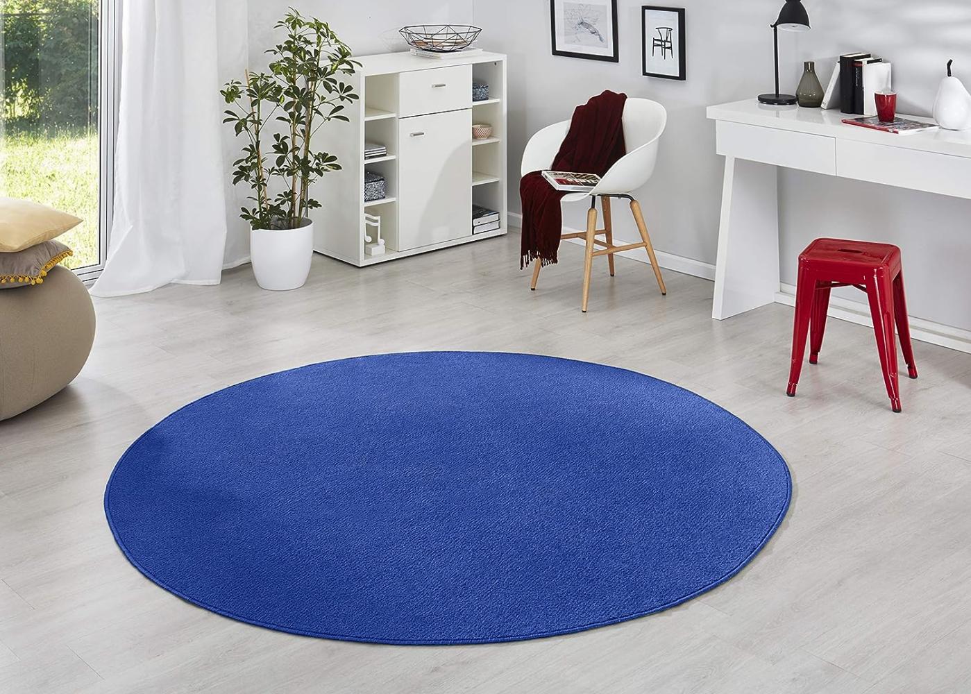 Runder Kurzflor Teppich Uni Fancy rund - blau - 133 cm Durchmesser Bild 1