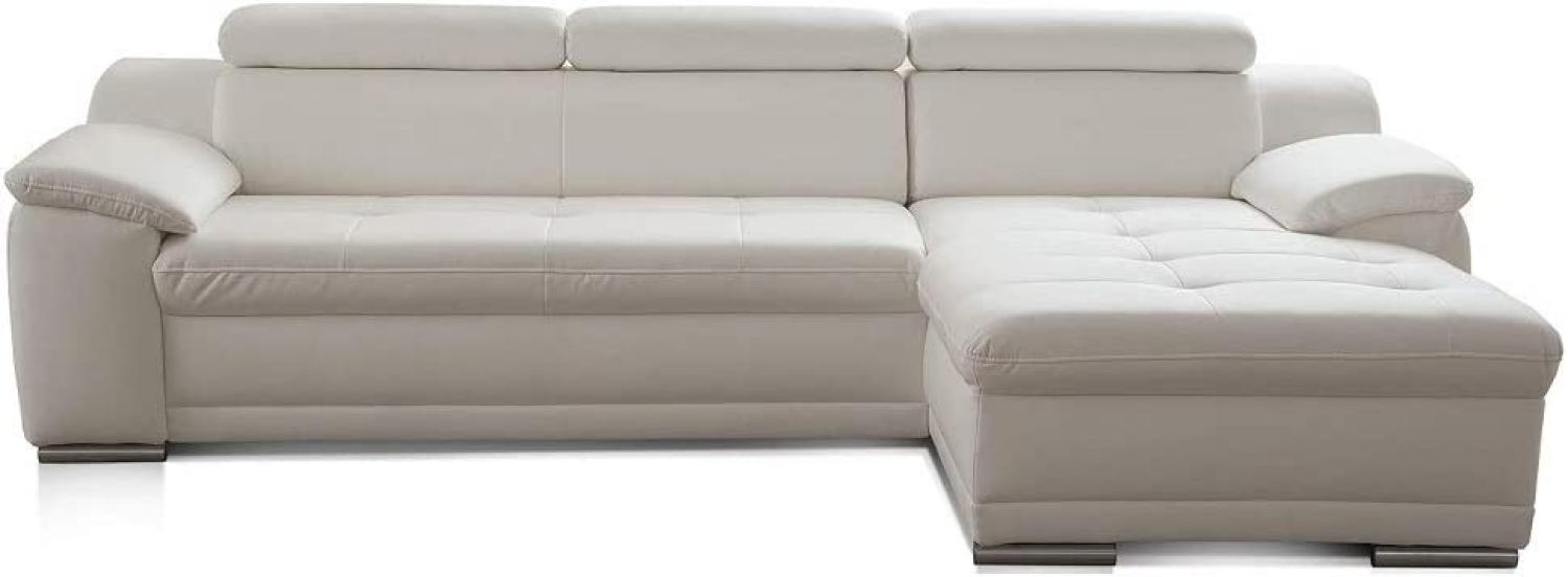CAVADORE Ecksofa Aniamo mit XL-Longchair rechts , Inkl. verstellbarer Kopfteile und Wellenunterfederung , Sitzecke für Wohnzimmer in Kunstleder , 270 x 80 x 165 , Kunstleder weiß Bild 1