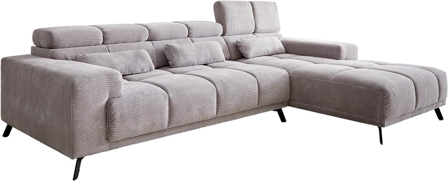 Ecksofa Ordino 285x200 Cord Silbergrau Ottomane rechts elektrische Sitztiefenverstellung Bild 1