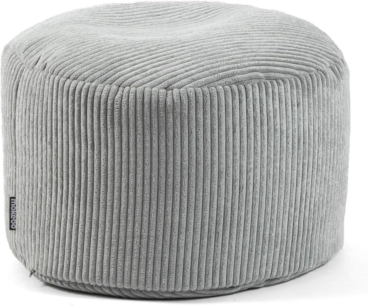 mokebo® Pouf, Hocker o. Sitzhocker aus Cord 30x50 cm 'Der Faule Lenz', Bodenkissen rund in grau, Fußhocker, Indoor Sitzkissen Stoff, Puff, Sitzpouf drinnen, kuschelig & weich, mit EPS-Perlen Füllung Bild 1