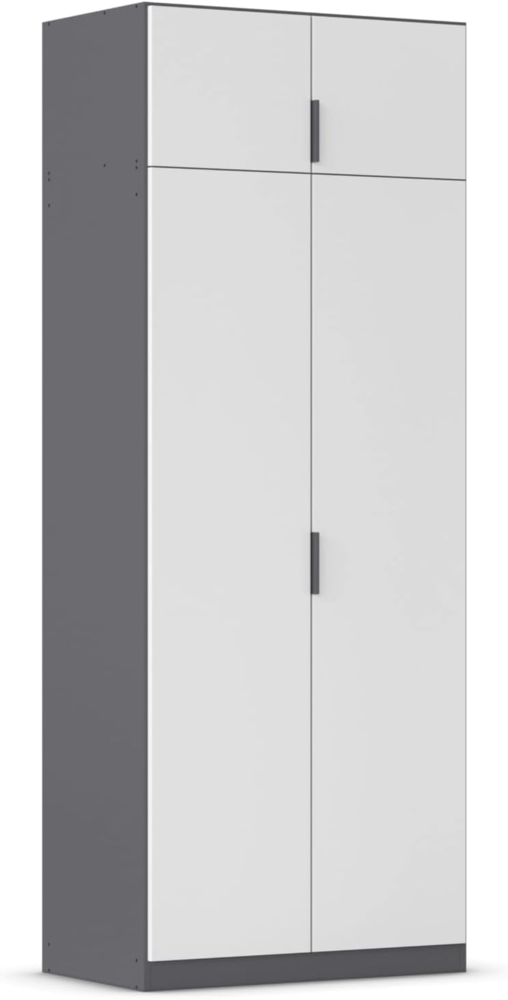 Rauch Möbel Lagoa, Kleiderschrank, Garderobe für Schlafzimmer, Kinderzimmer, Jugendzimmer 4-türig, Farbe Weiß/Grau metallic, Schwarz, Breite 91 Bild 1