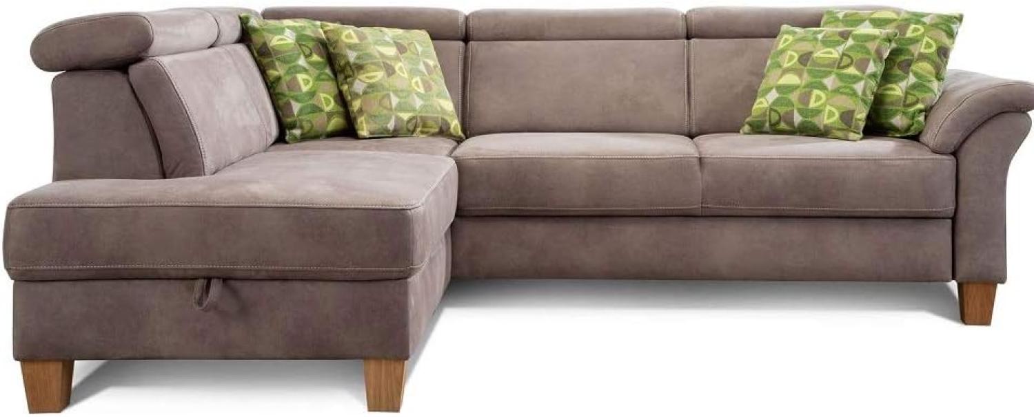 Cavadore Ecksofa Ammerland mit Ottomane links / Federkern-Sofa im Landhausstil mit verstellbaren Kopfstützen / 245 x 84 x 194 / Lederoptik hellbraun Bild 1