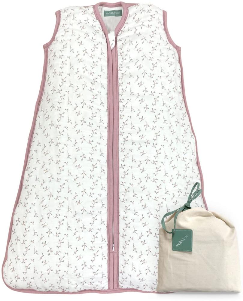 molis&co. Baby-Schlafsack. 2.5 TOG. Größe: 85 cm (6-18 Monate). Ideal für die Übergangszeit und den Winter. Superweich und warm. Floral Pink. Premium-Musselin mit Futter. Bild 1