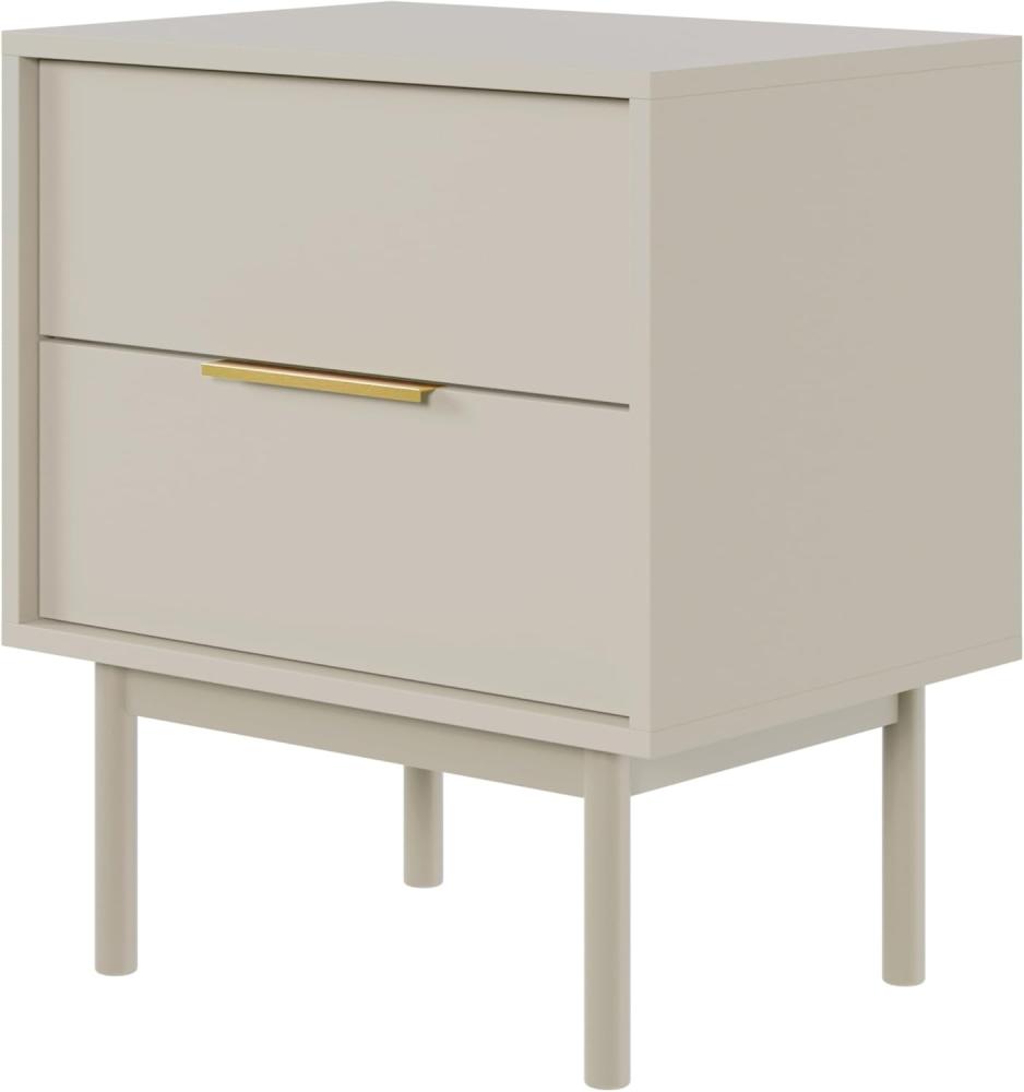 Selsey Nachttisch Beistellschrank Beistelltisch Nachtschrank 54 cm Mit 2 Schubladen Graubeige Holzerne Beine Viviaro Bild 1