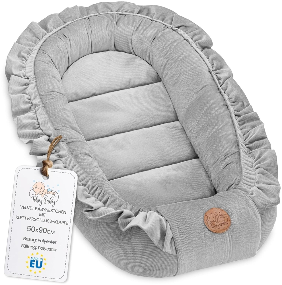 Nestchen Baby - Babynestchen Neugeborene Minky Babynest für kinderbett Vielseitiges tragbar Nest kuschelnest zubehör für babybett warm winter coccon Velvet Grau Bild 1