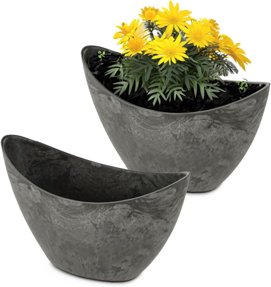 matches21 HOME & HOBBY Blumentopf Hohe Pflanzschalen oval 2x 20 cm für draussen schwarz marmoriert (2 St), Wetterfeste Vintage Blumen-Schalen als Dekoschalen Grabschmuck Bild 1