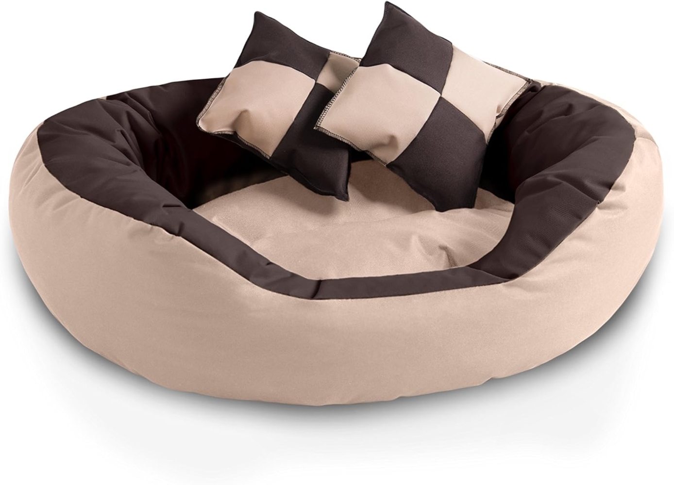 BedDog® 4in1 Hundebett SABA, Wende-Hunde-Kissen oval-rund, großes Hundekörbchen, abwischbares Hundebett mit Rand L, MELANGE (beige/braun) Bild 1