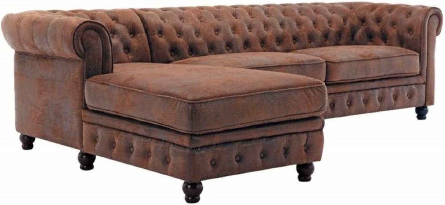 Casa Padrino Chesterfield Ecksofa Links Antik Braun - Microfaser Bild 1