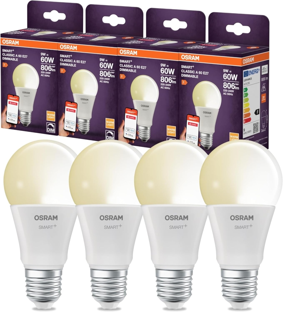 OSRAM SMART LED Lampe A60 Kolbenform E27, 9W ZigBee 3.0, dimmbar 2700K warmweiß, App Steuerung, Alexa, Google Assistant Bild 1