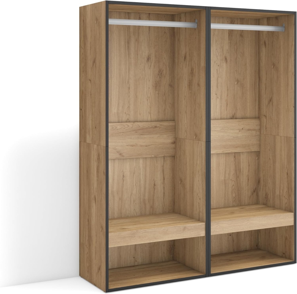 Skraut Home | Offener Kleiderschrank | Kleidung, Schuhe | 120 x 145 x 35 cm | Für Schlafzimmer, Zimmer | Garderobenschrank | Moderner Stil | Eiche Bild 1