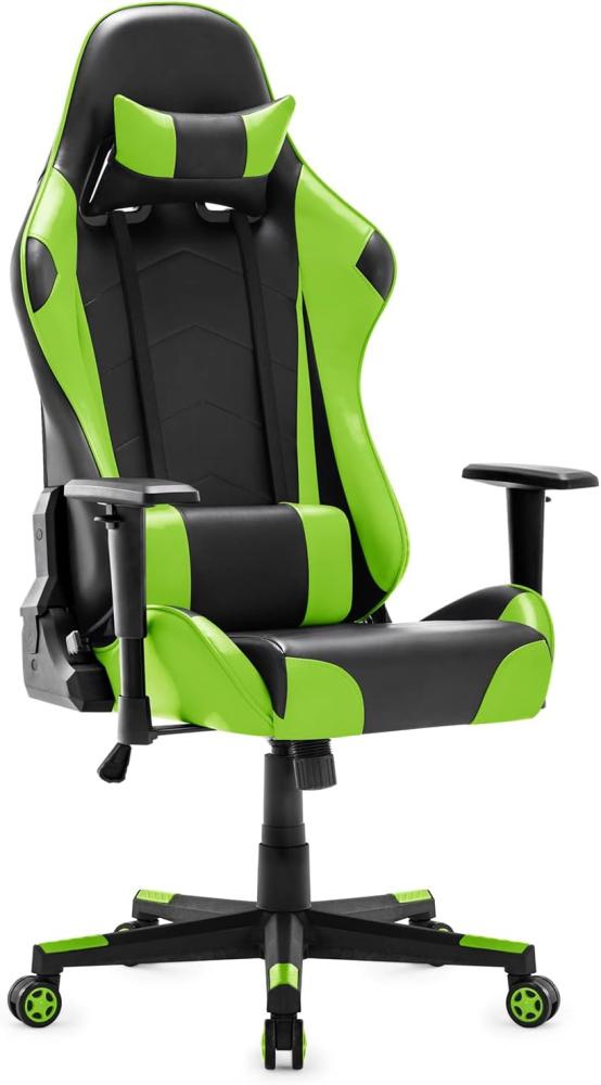 IntimaTe WM Heart Gaming Stuhl, Racing Stuhl mit Kopfstütze und Lordosenstütze, Ergonomischer Computerstuhl, Bürostuhl mit Hoher Rückenlehne, Drehstuhl Kunstleder PU Sportsitz (Grün) Bild 1