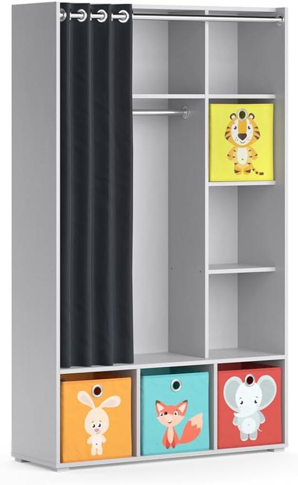 Vicco Kinderkleiderschrank Kinderzimmerschrank Kindergarderobe Luigi Weiß Faltbox 106 x 178 cm modern Schrankregal Jugendzimmerschrank Organizer Vorhang Kleiderstange Fächer Aufbewahrung Spielzeugablage Bild 1